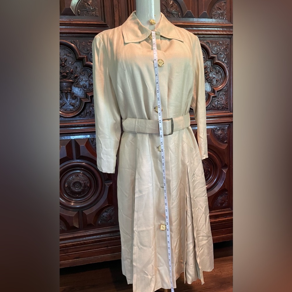 Vintage 1940’s/50’s Silk Coat Coat/Dress Pleated, Original Buttons & Belt LG